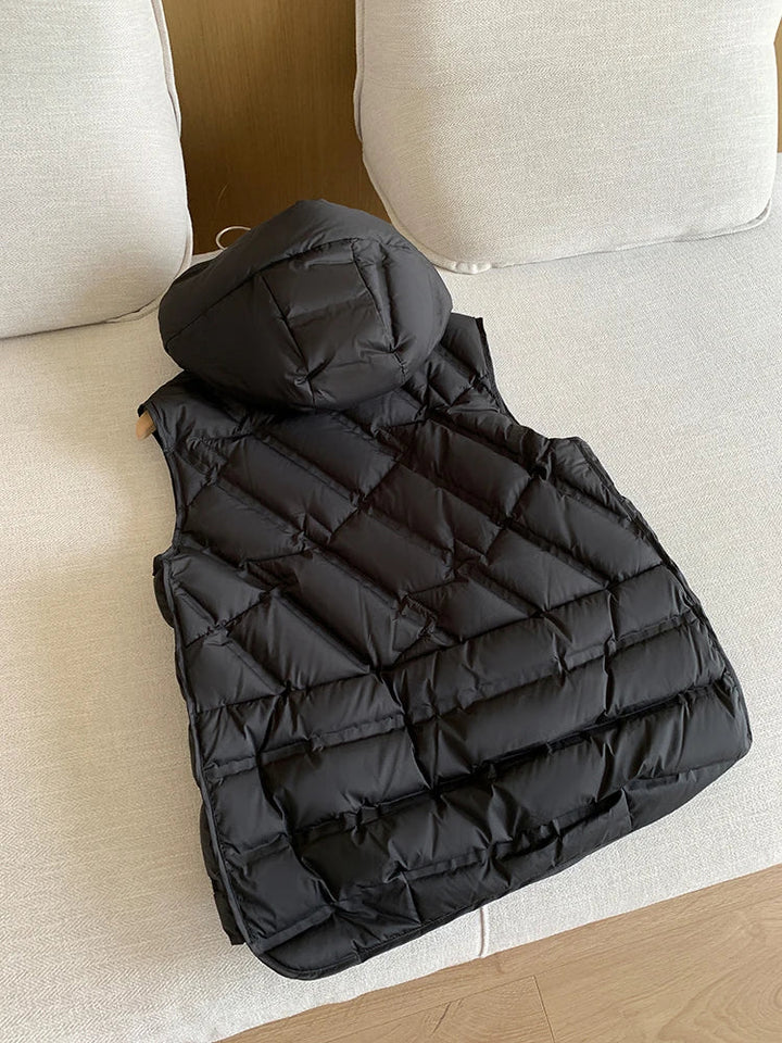 Lightweight Women’s Hooded Down Vest - Quilted Midlength