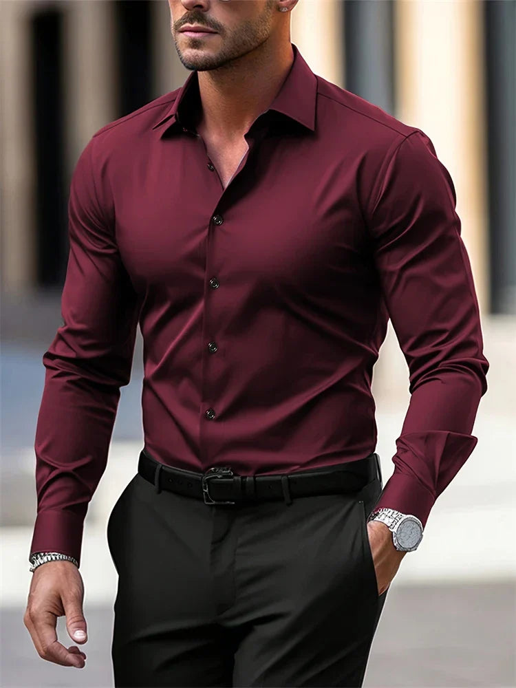 Men’s Velvet Long Sleeve Shirt – Soft Touch Polyester Fabric, Tailored Fit