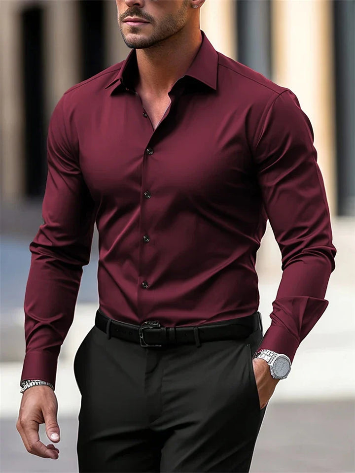 Men’s Velvet Long Sleeve Shirt – Soft Touch Polyester Fabric, Tailored Fit