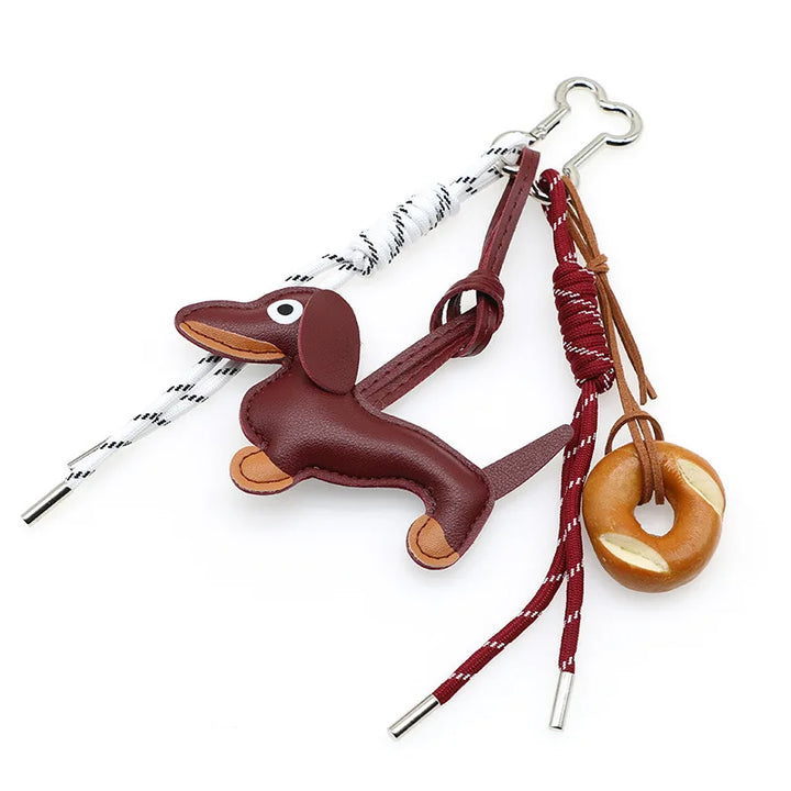 Dachshund Pu Leather Bag Charm Baseball Keychain Gift