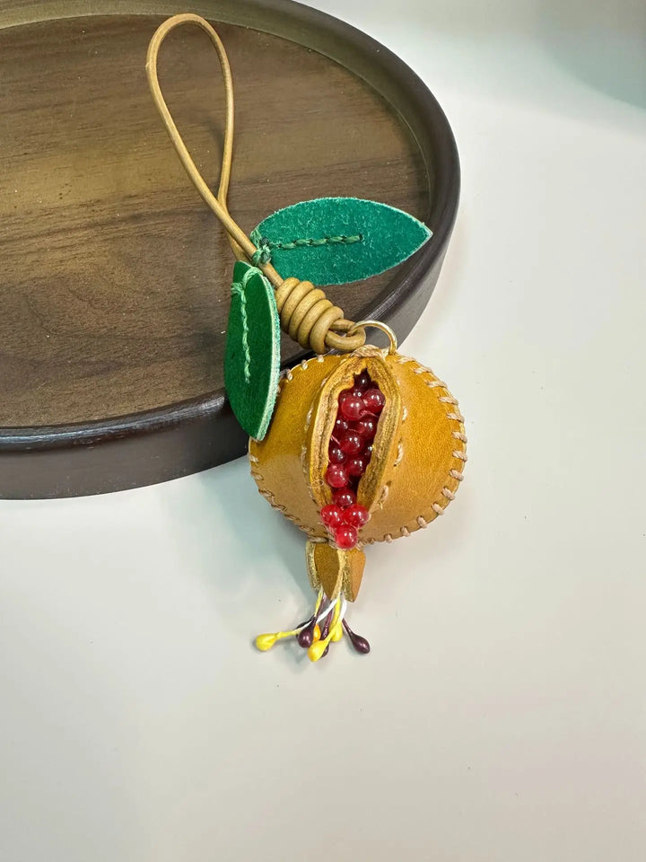 Pomegranate Leather Charm Keychain Bag And Car Decor