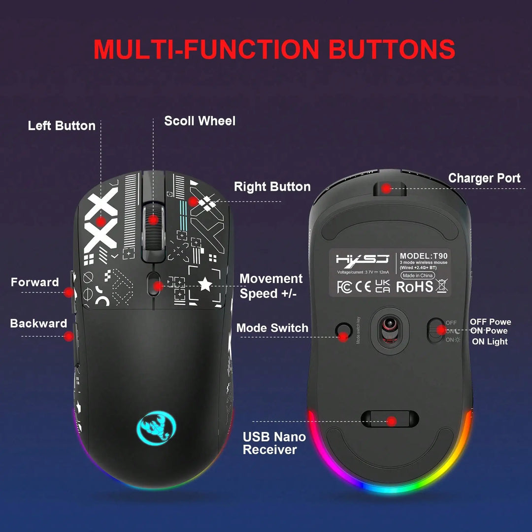 Gaming Mouse Wireless RGB 4000 DPI Rechargeable 650mAh
