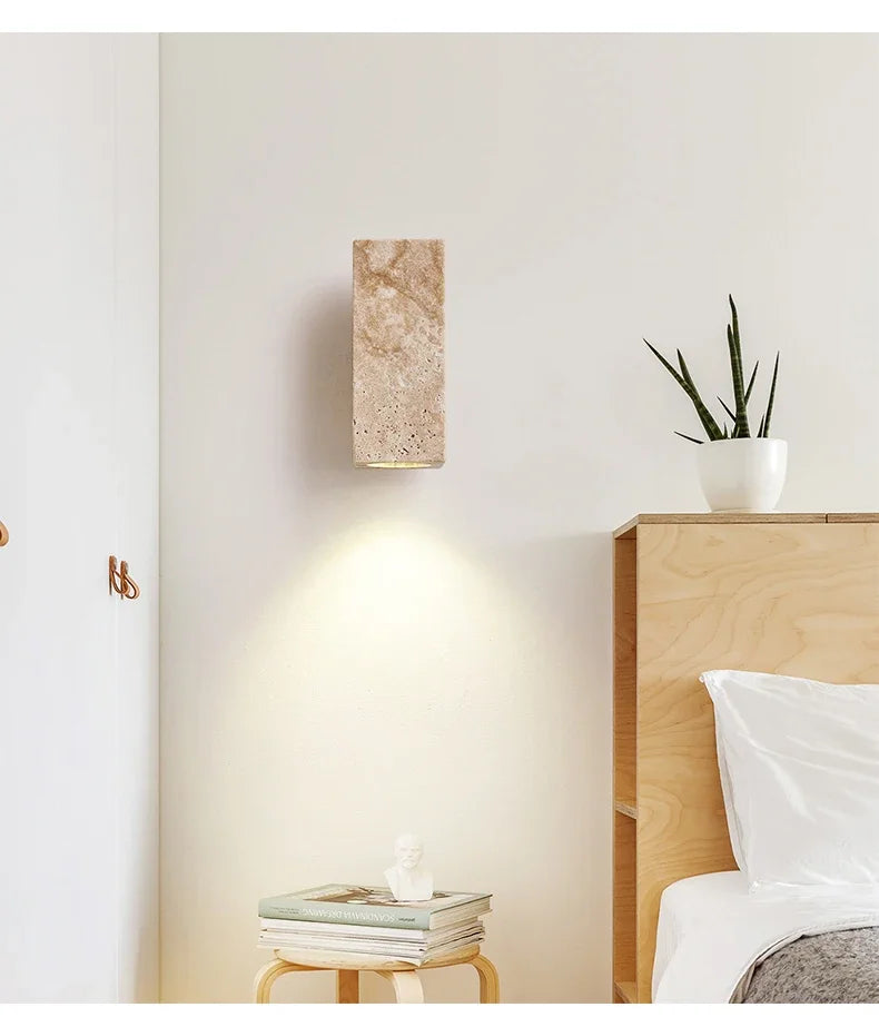 Japandi Yellow Marble LED Wall Sconce Wabi Sabi Bedside Light