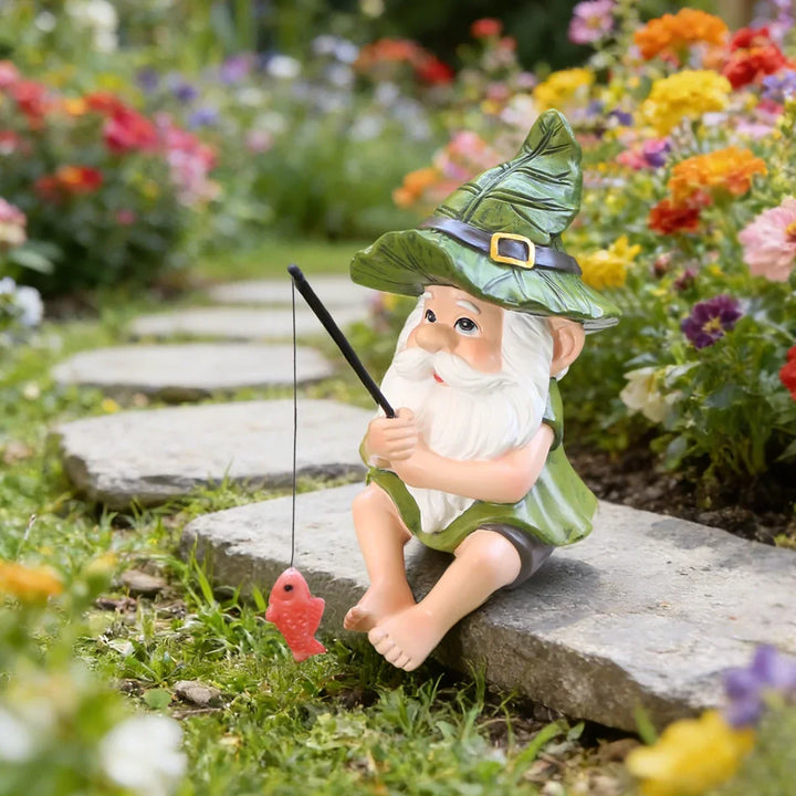Garden Gnome Fishing Statue Resin Outdoor Ornament Saint Patrick&