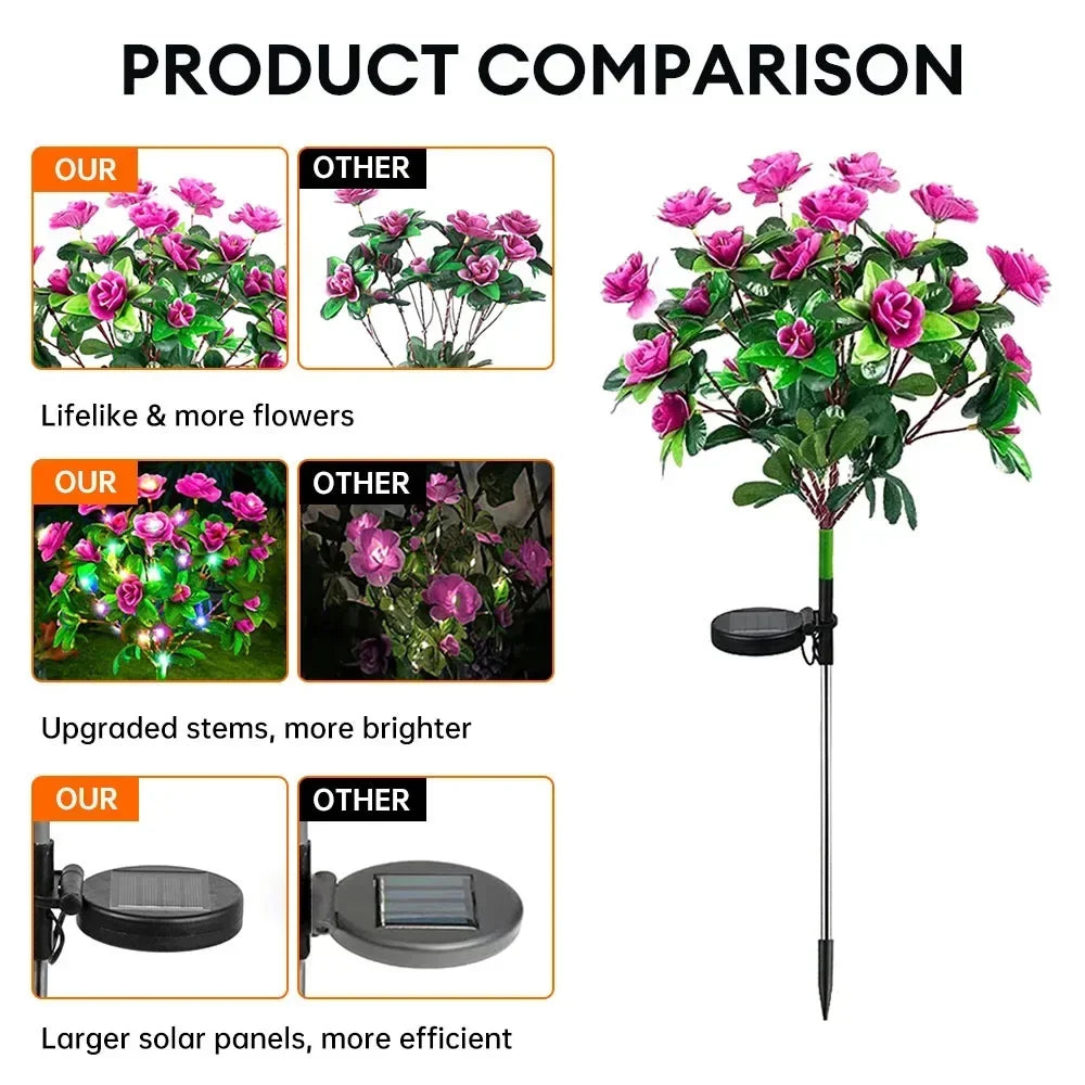 Solar Flower Lights Garden Decor LED Azalea Flowers Outdoor Yard Path Lighting 2026 Holiday Decor Gift Idea