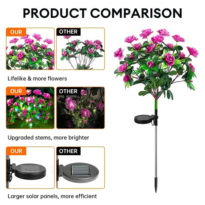 Solar Flower Lights Garden Decor LED Azalea Flowers Outdoor Yard Path Lighting 2026 Holiday Decor Gift Idea