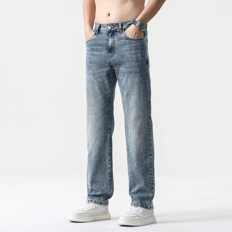 Oversized Men’s Wide Leg Jeans - Straight Lyocell, Casual