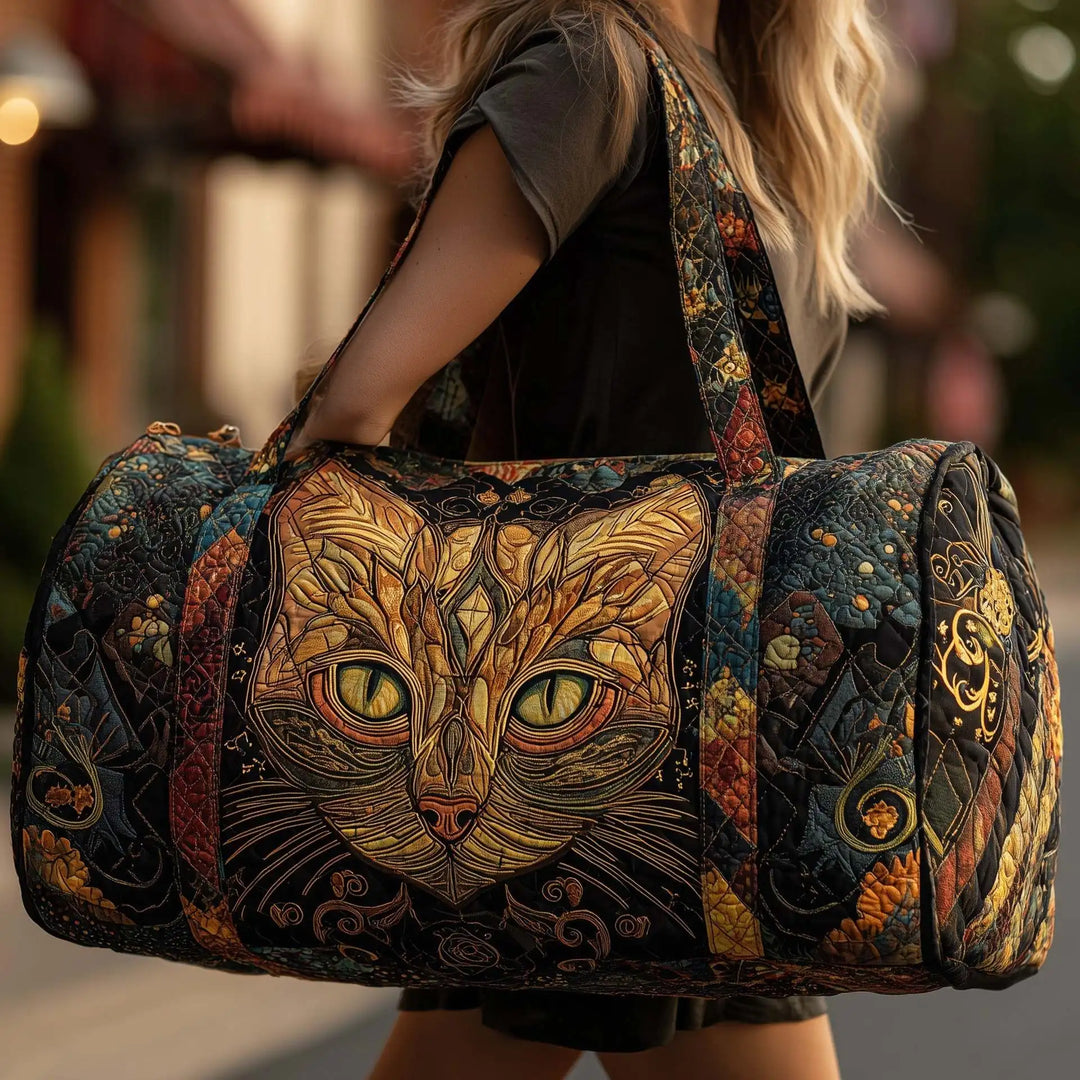 Soft Unisex Travel Tote - Quilted, Cat-Embroidered Fabric, For Beach, Hiking, Camping