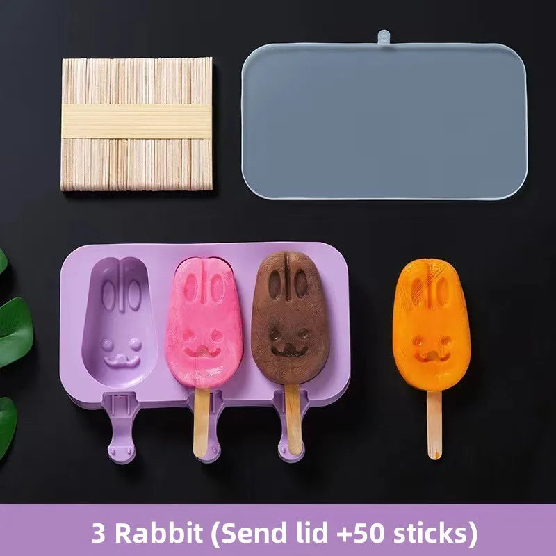Silicone Ice Cream Mold Set with Lids, Fun Shapes Ice Pop Maker for Homemade Treats, Easy Release and Dishwasher Safe