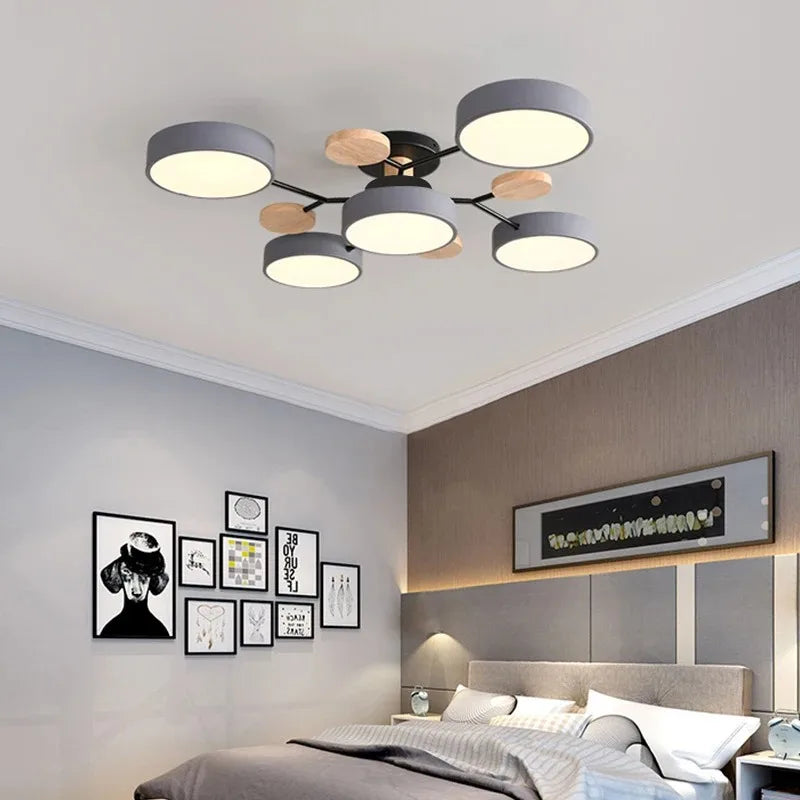 Ceiling Light LED Modern Fixture With Circular White Shades For Living Room
