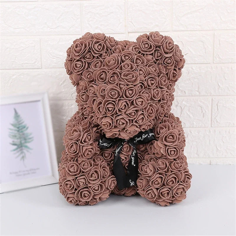 Faux Rose Teddy Bear with Gift Box and Lights - Romantic Anniversary or Valentine&