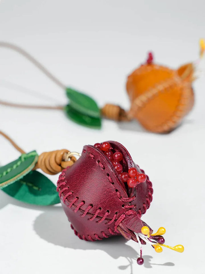 Pomegranate Leather Charm Keychain Bag And Car Decor