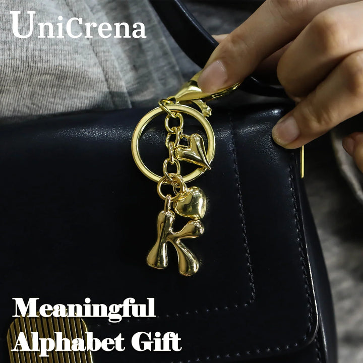 Personalized Keychain Gold Bubble Letter Bag Charm Gift