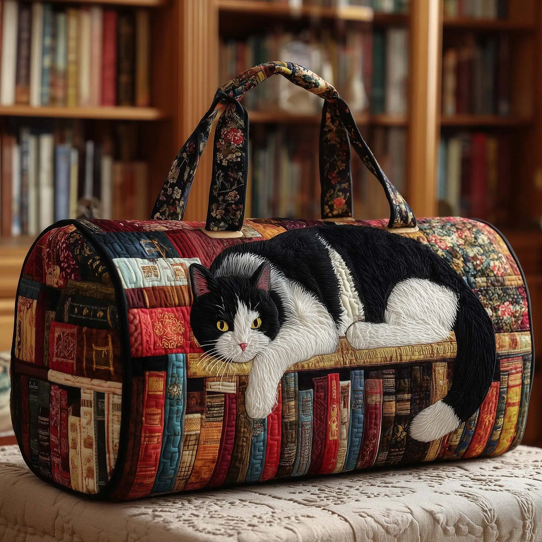 Soft Unisex Travel Tote - Quilted, Cat-Embroidered Fabric, For Beach, Hiking, Camping