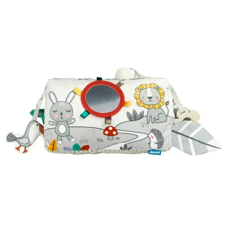 High Contrast Baby Tummy Time Pillow with Mirror, Teething Toy, and Crinkle Paper for Infants 0-6 Months