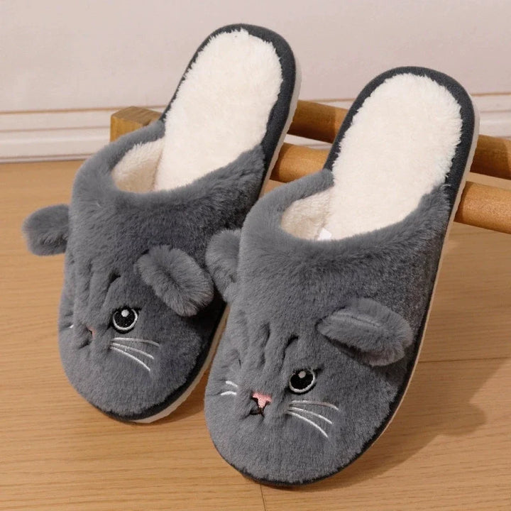Warm Cozy Women’s Slippers - Cat-face Plush Design, Short Plush Lining, Indoor Use
