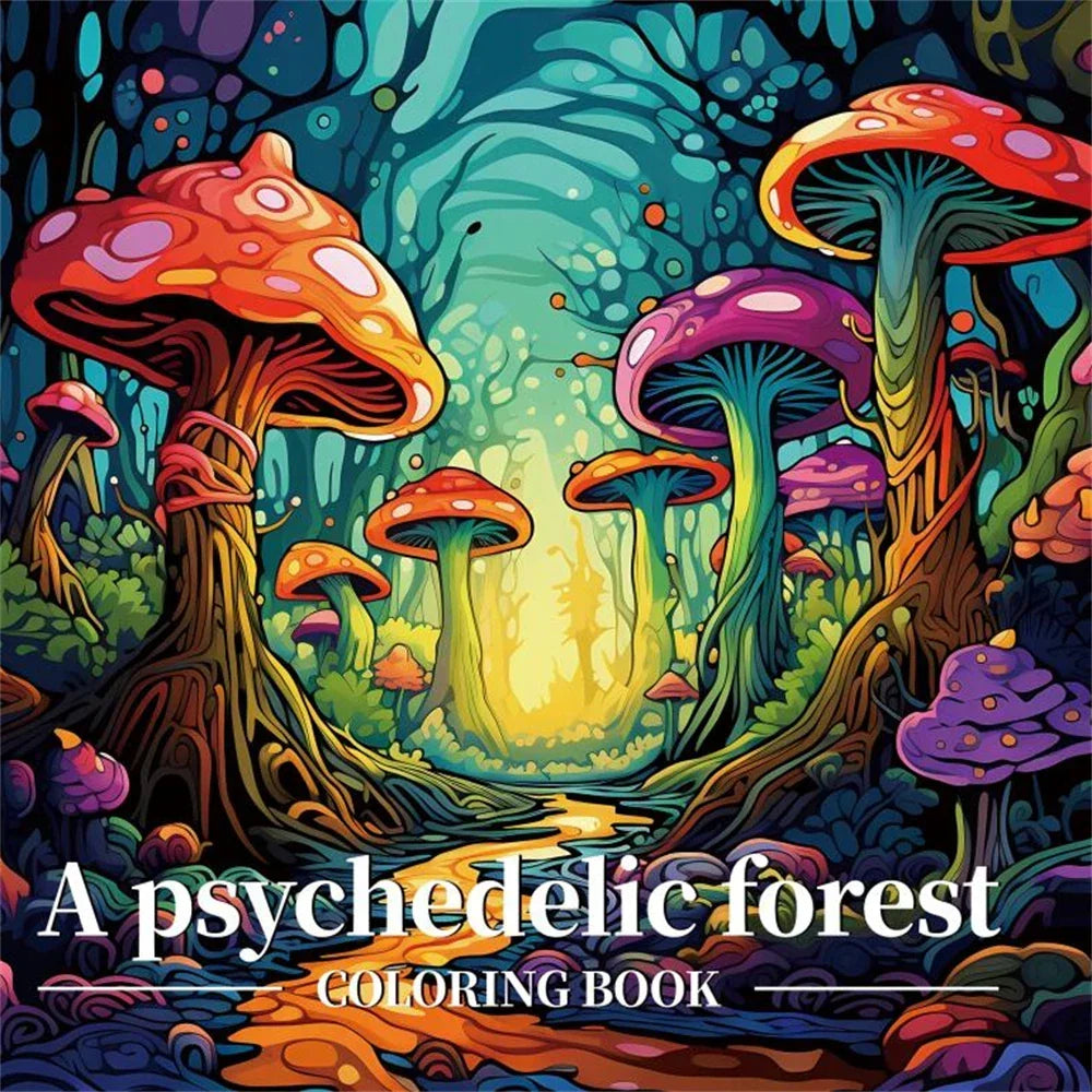 colouring Book 22 Page Psychedelic Forest Stress Relief Activity Gift Fall 2025 Trend