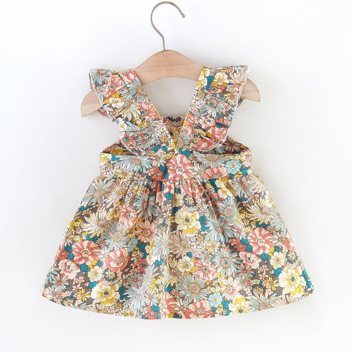 Soft Baby Girl Dress - Classic Floral Flutter Sleeves, Polyester, With Crossbody Bag, For Ages 0-3