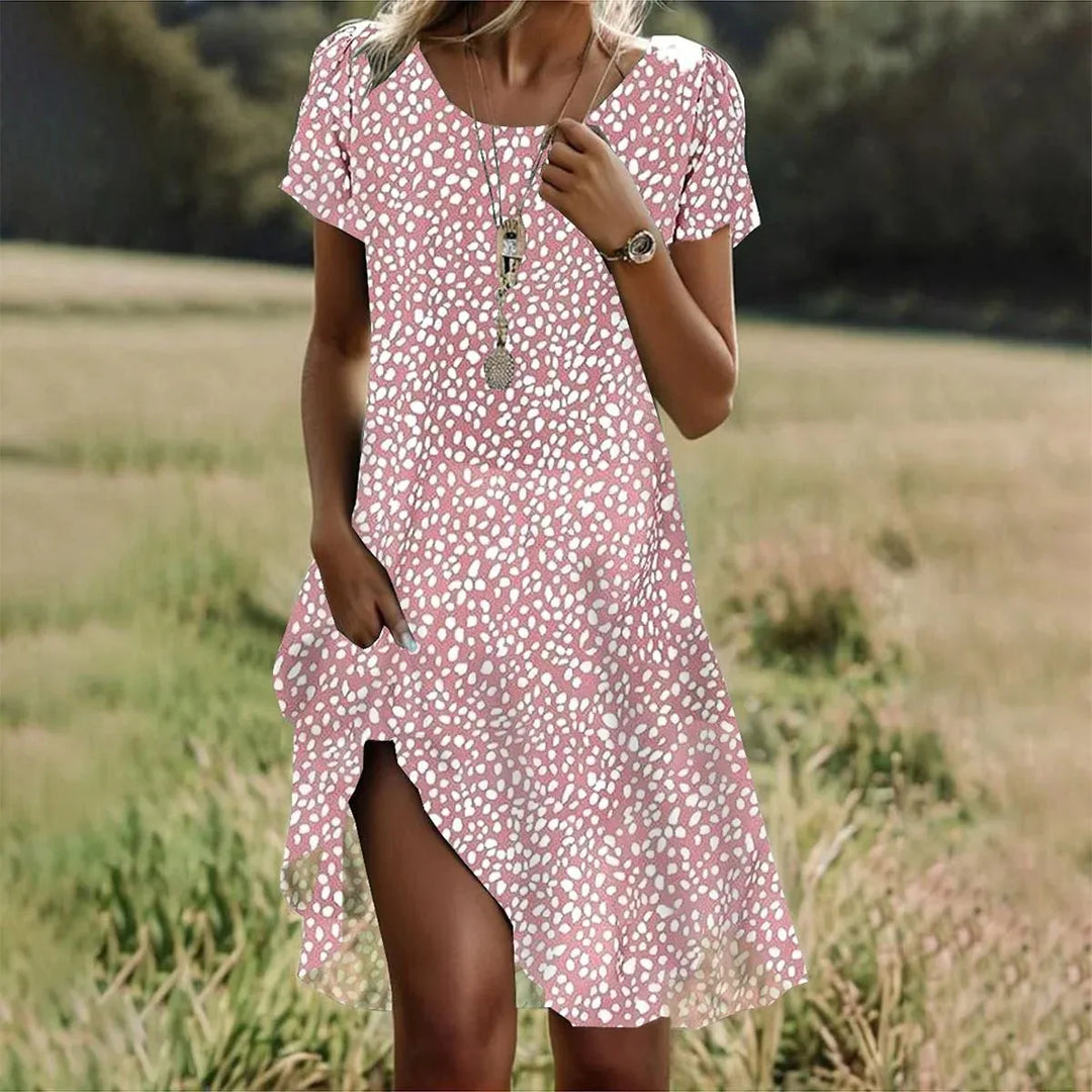 Summer Bohemian Dresses For Women V Neck Short Sleeve Floral Maxi Beach Dress