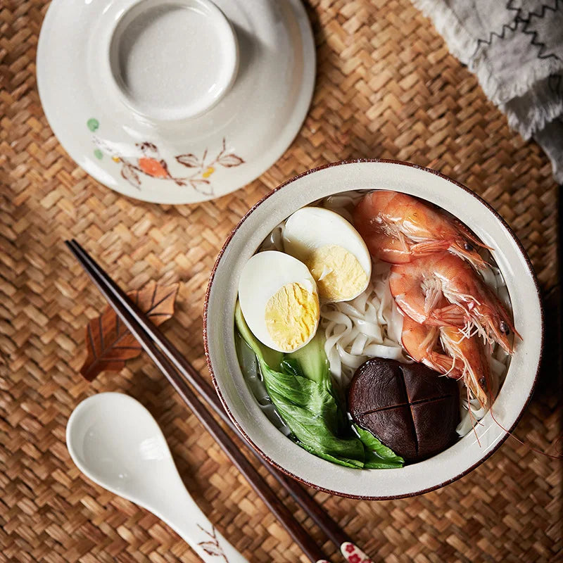 Instant Ramen Bowl With Lid Porcelain Large Capacity