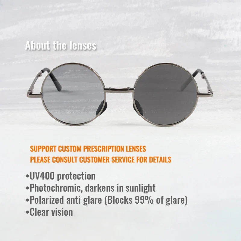 Photochromic Sunglasses Foldable Polarized Round Frame Summer 2026 Glare Reduction for Driving