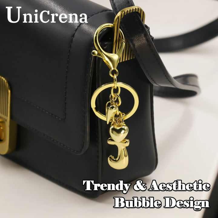Personalized Keychain Gold Bubble Letter Bag Charm Gift