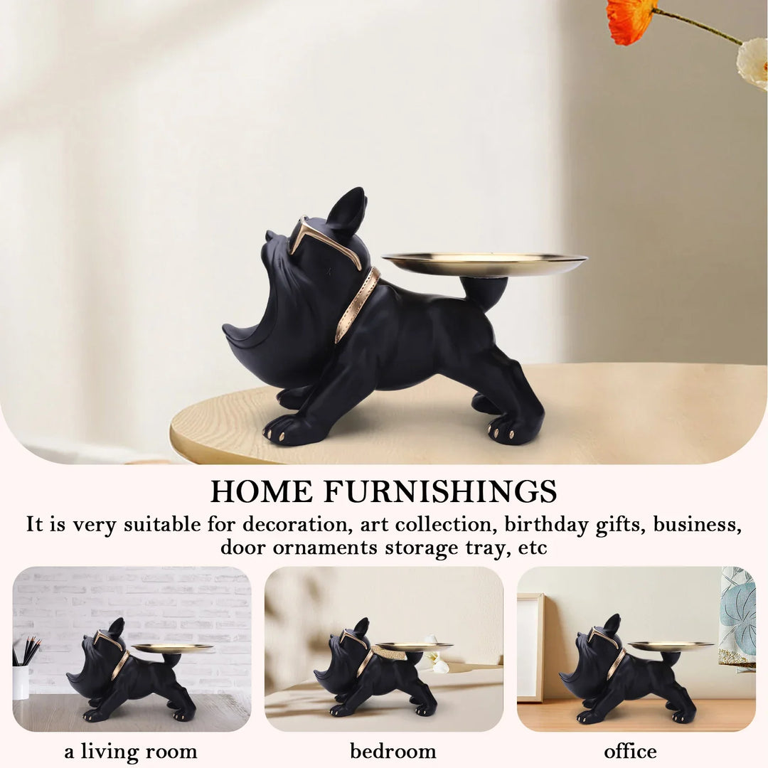 Resin Bulldog Storage Sculpture - Stylish Key Holder &amp; Candy Tray for Home Decor