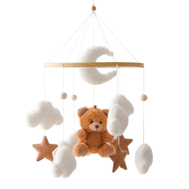 Wooden Crib Mobile Felt Bear Musical Newborn Sensory Toys