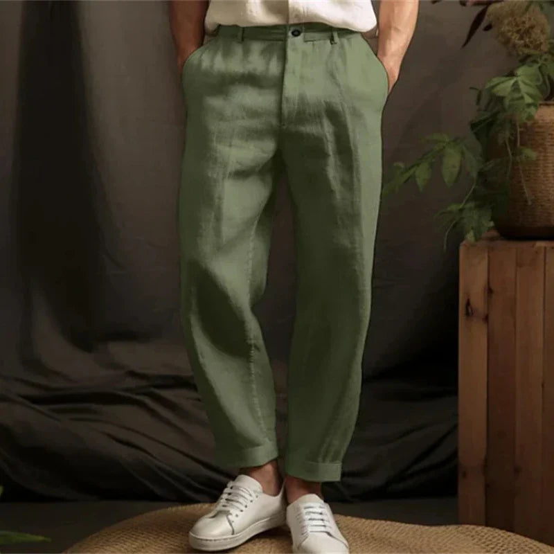 Spring Summer Casual Linen Trousers for Men - Breathable Loose Fit Vintage Straight Pants