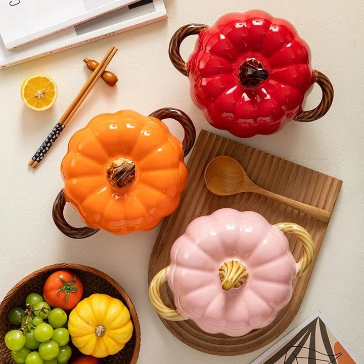 Pumpkin Soup Pot 1.4L Ceramic Bowl With Lid Halloween