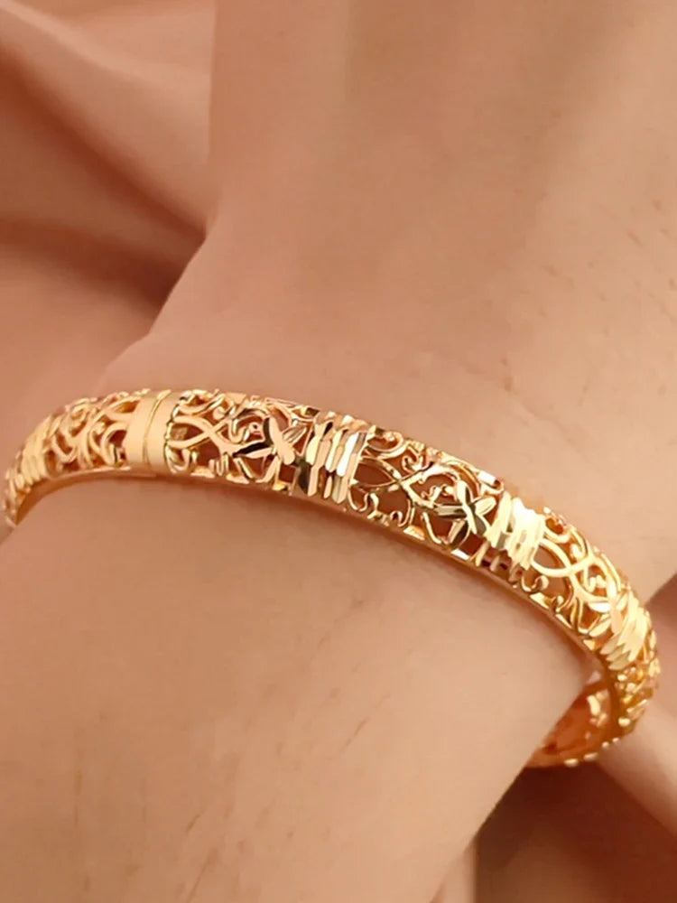 Gold Color Bangle Openwork Wedding Bracelet Dubai Style
