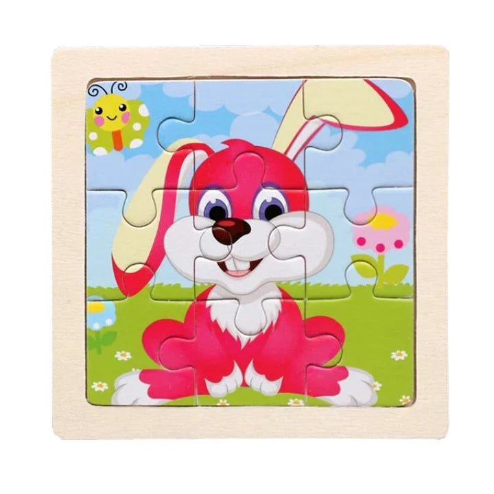 Kids Wooden Jigsaw Puzzle - Montessori Cartoon Animal Vehicle Educational Toy for Children
