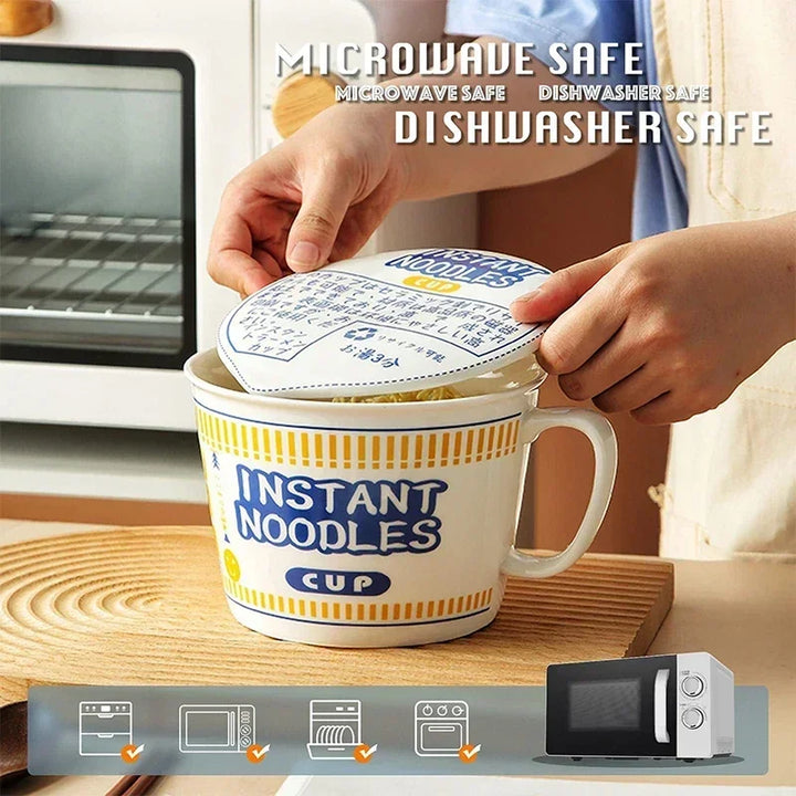 Instant Noodle Bowl Ceramic With Handle And Lid Large