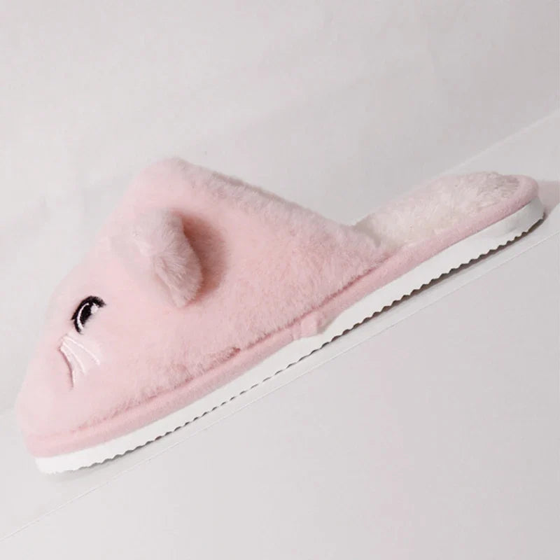 Warm Cozy Women’s Slippers - Cat-face Plush Design, Short Plush Lining, Indoor Use