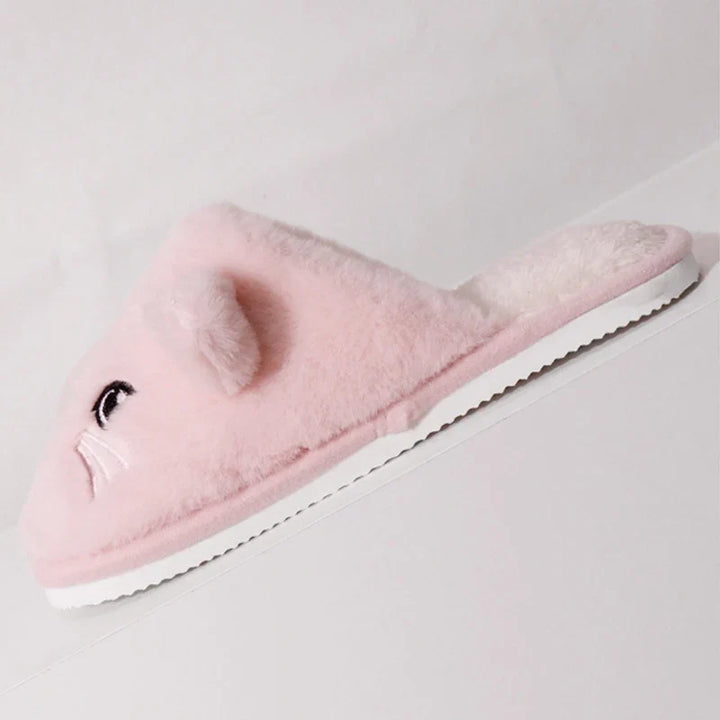 Warm Cozy Women’s Slippers - Cat-face Plush Design, Short Plush Lining, Indoor Use