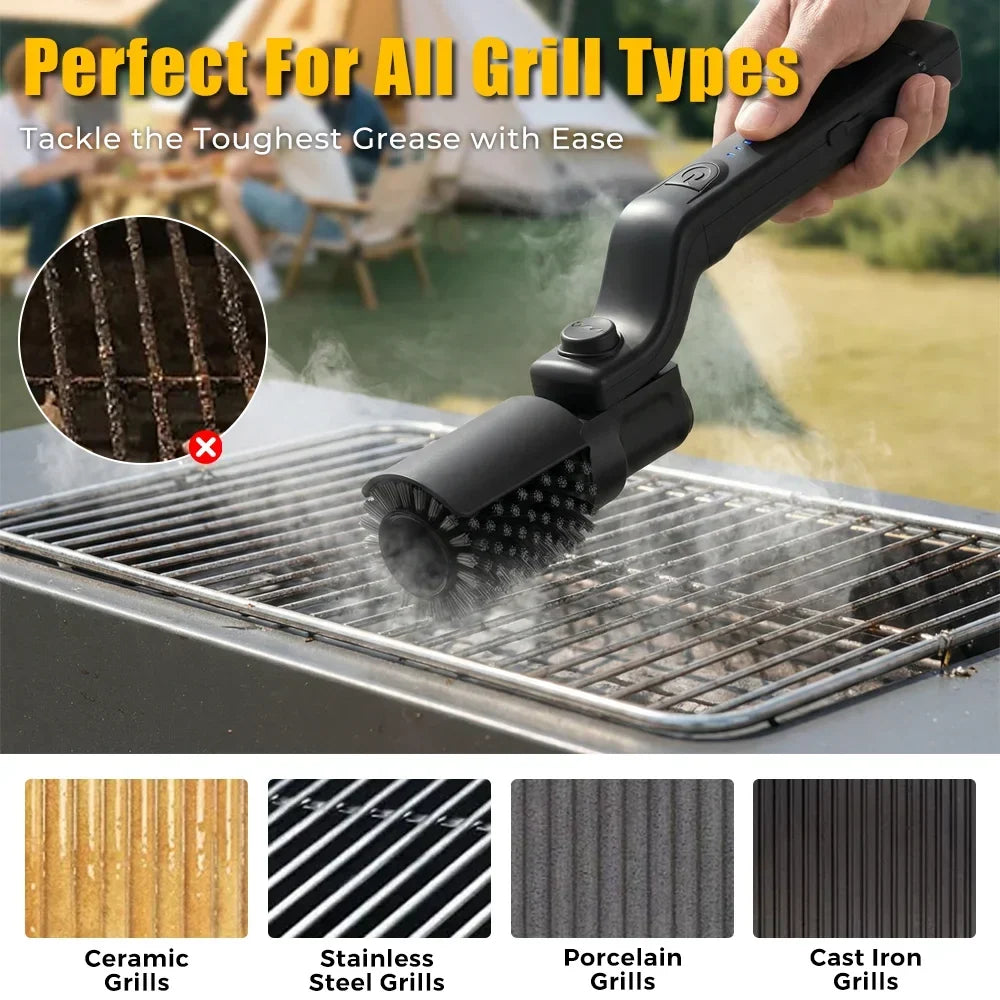 Electric Grill Brush Cordless 3 Speed 2600mAh Rechargeable With Adjustable Angle For Summer BBQ Cleaning Gift