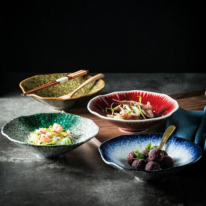 Japanese Ceramic Noodle Bowl Lotus Pattern Salad Bowl