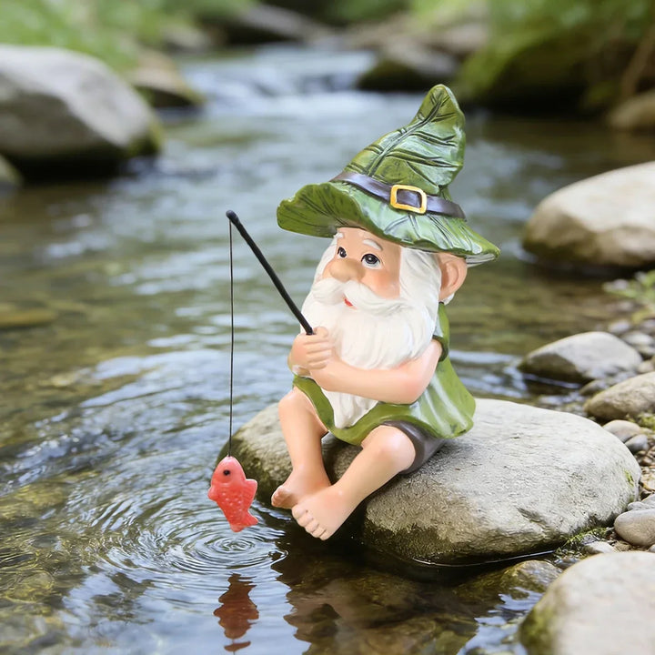 Garden Gnome Fishing Statue Resin Outdoor Ornament Saint Patrick&