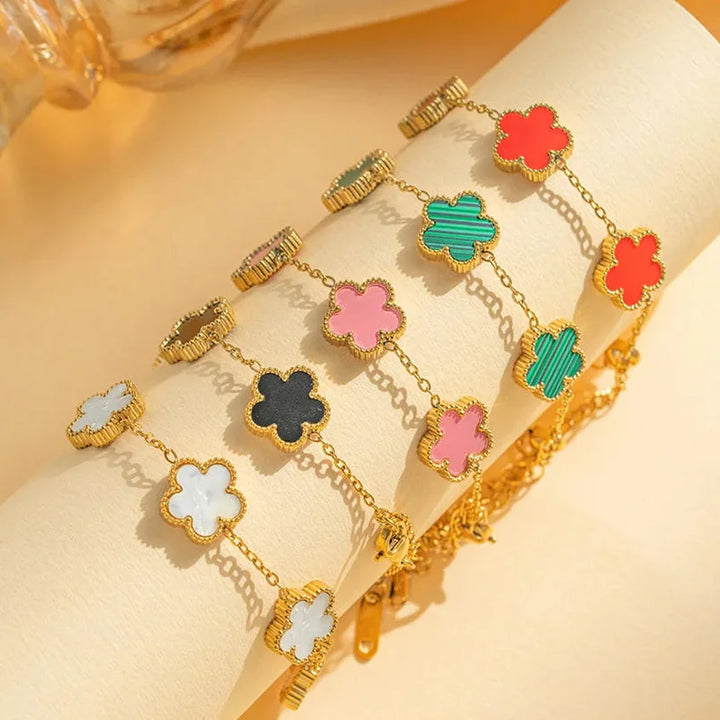 Bracelet Stainless Steel Double Sided Clover Petal Design Gold Plated Five Leaf Charms Gift Idea for Moms Fall 2026