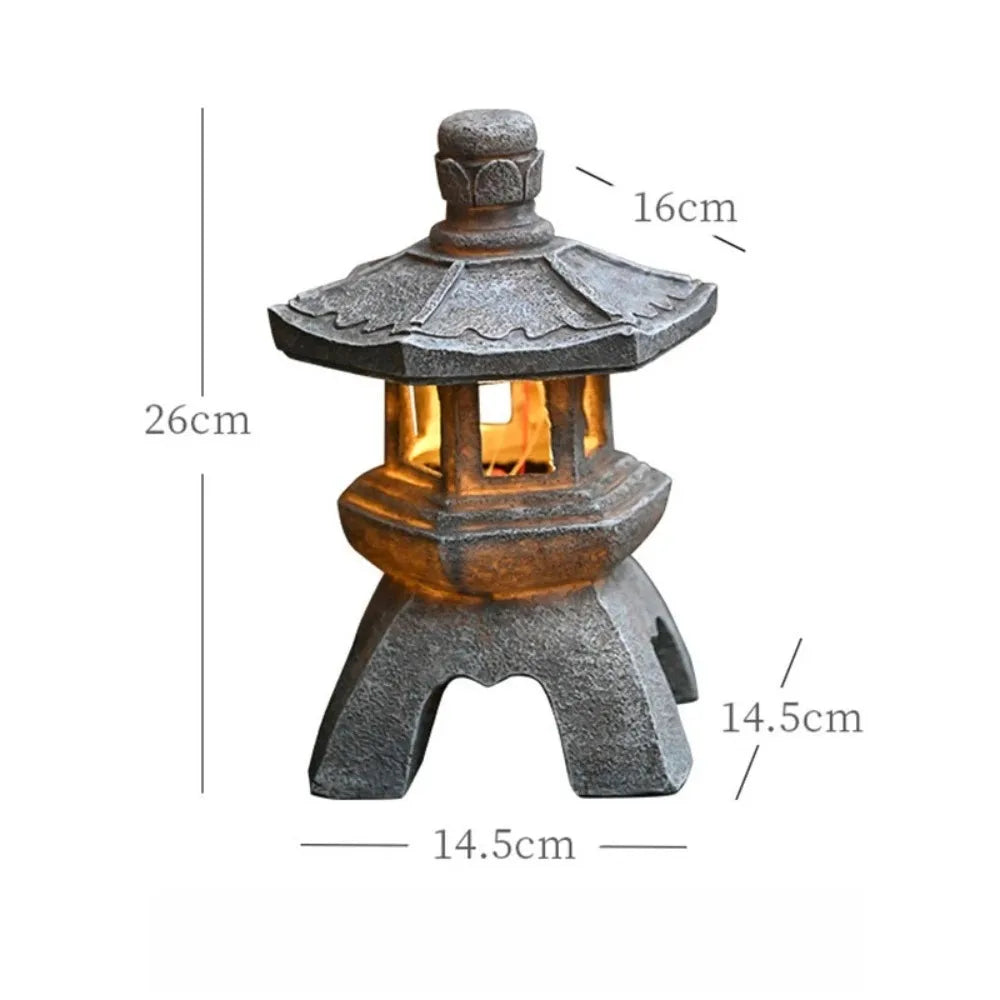 Solar Lantern Resin Stone Pagoda Garden Ornament Zen Chinese Style Outdoor Light Fall 2026 Eco Friendly Decor