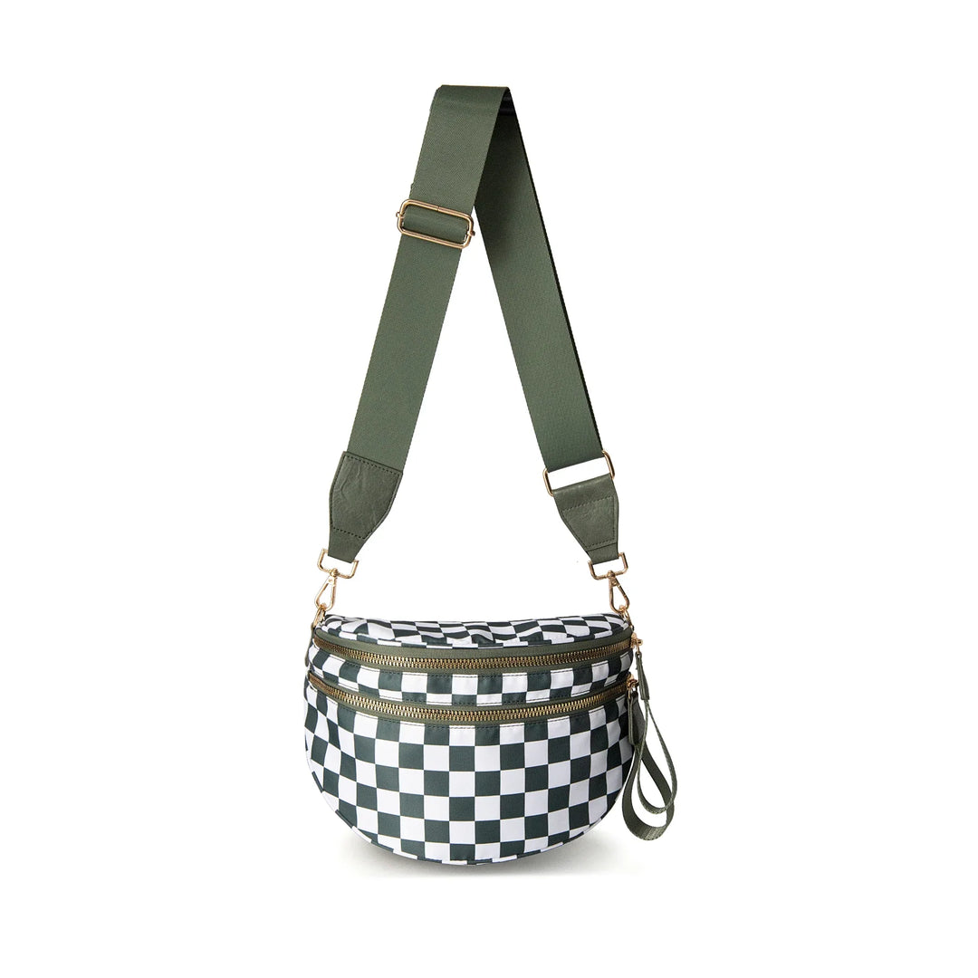 Versatile unisex crossbody bum bag – checkered nylon, box shape, travel and daily use