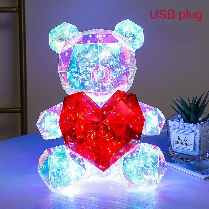 colourful LED Teddy Bear Lamp with Heart - A Heartwarming Valentine&