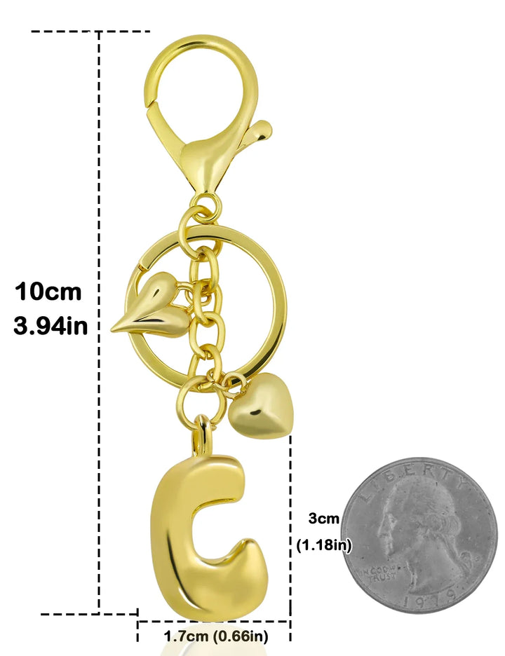 Personalized Keychain Gold Bubble Letter Bag Charm Gift