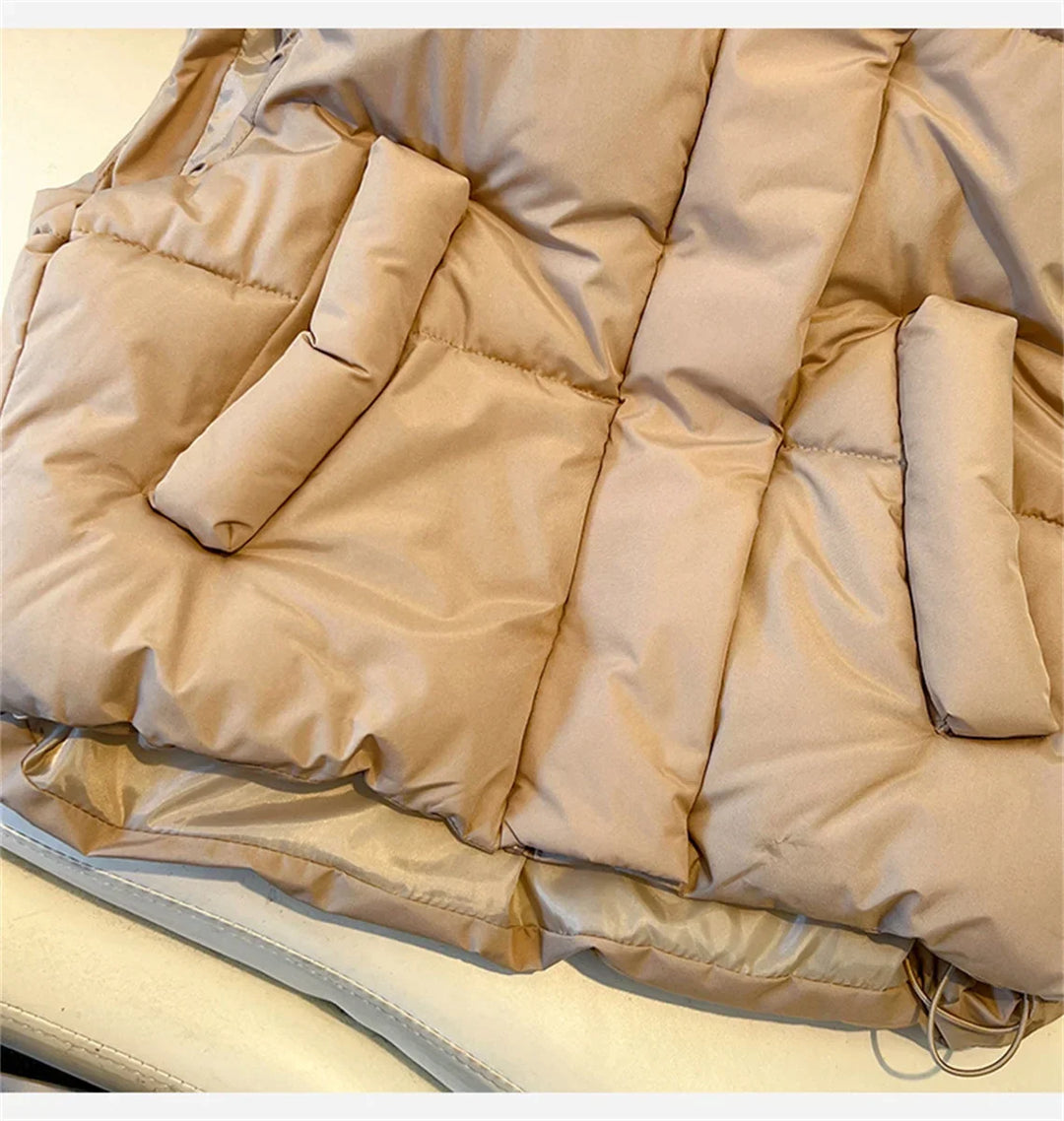 Warm Women Short Down Vest - Stand-Up Collar, Winter