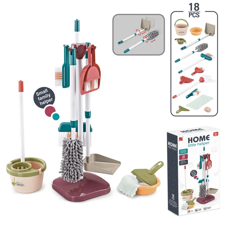 Kids Pretend Play Cleaning Set - Broom &amp; Vacuum Toy for Boys and Girls, 23-Piece Sanitation Fun