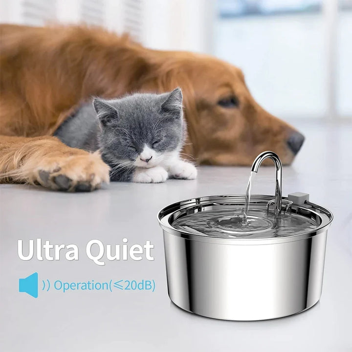 Stainless Steel Automatic Pet Water Fountain USB Mute Dog Cat Filter Bowl