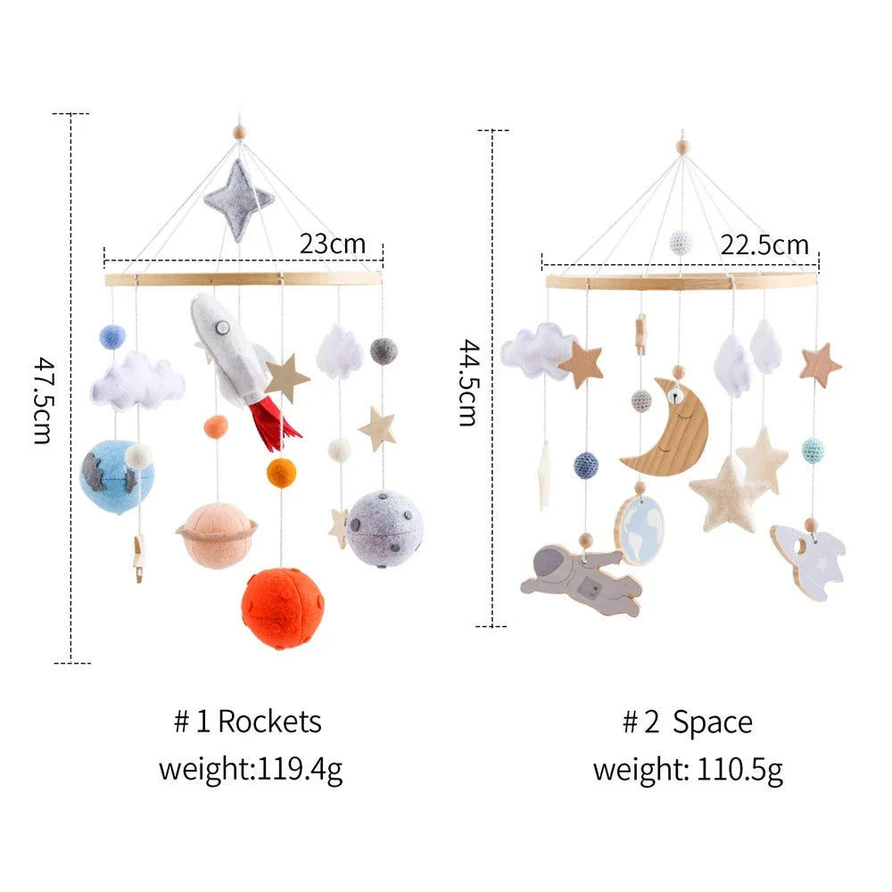 Wooden Rocket Crib Mobile Newborn Sensory Toys Soothing