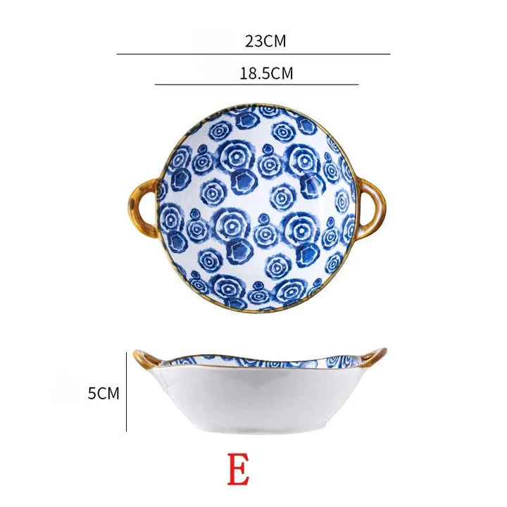 7.5 Inch Japanese Ceramic Noodle Bowl With Handles Blue