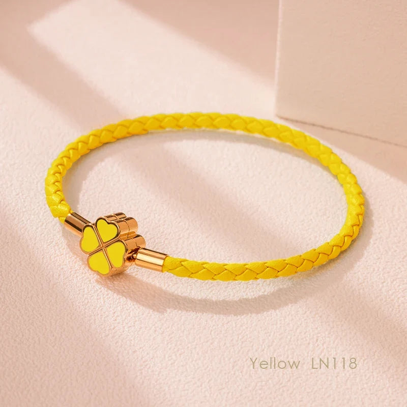 Four Leaf Clover Braided Leather Lucky Bracelet Gift