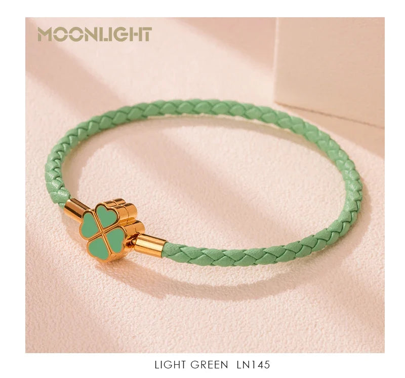 Four Leaf Clover Braided Leather Lucky Bracelet Gift